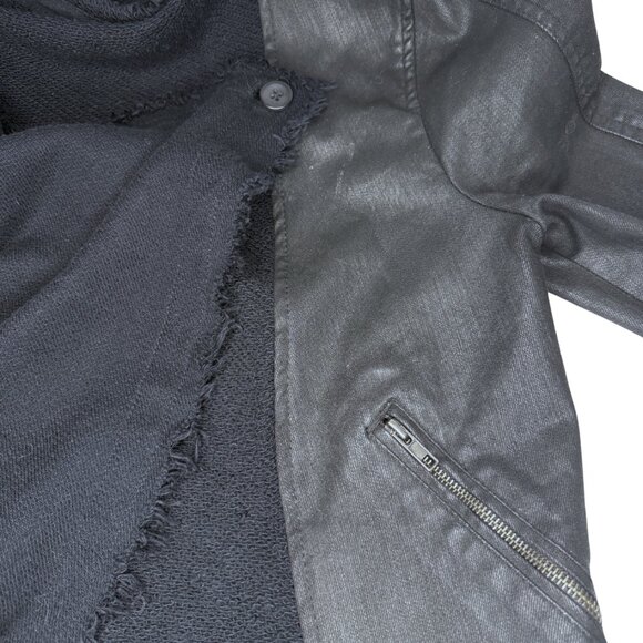 Free People Black Denim Fringe Scarf Jacket – Size 6 – Boho Layered Look - Picture 6 of 12